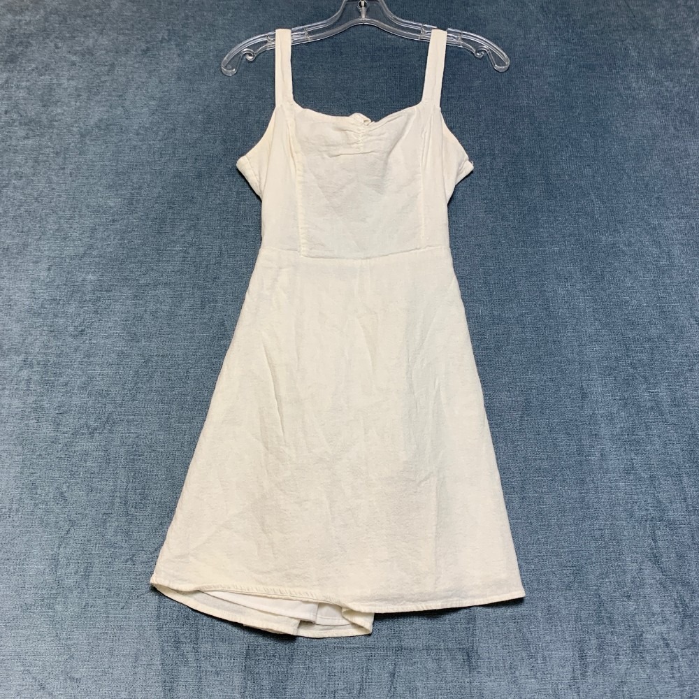 Hollister California Structured Mini Dress Womens XS Beige Linen Keyhole Back
